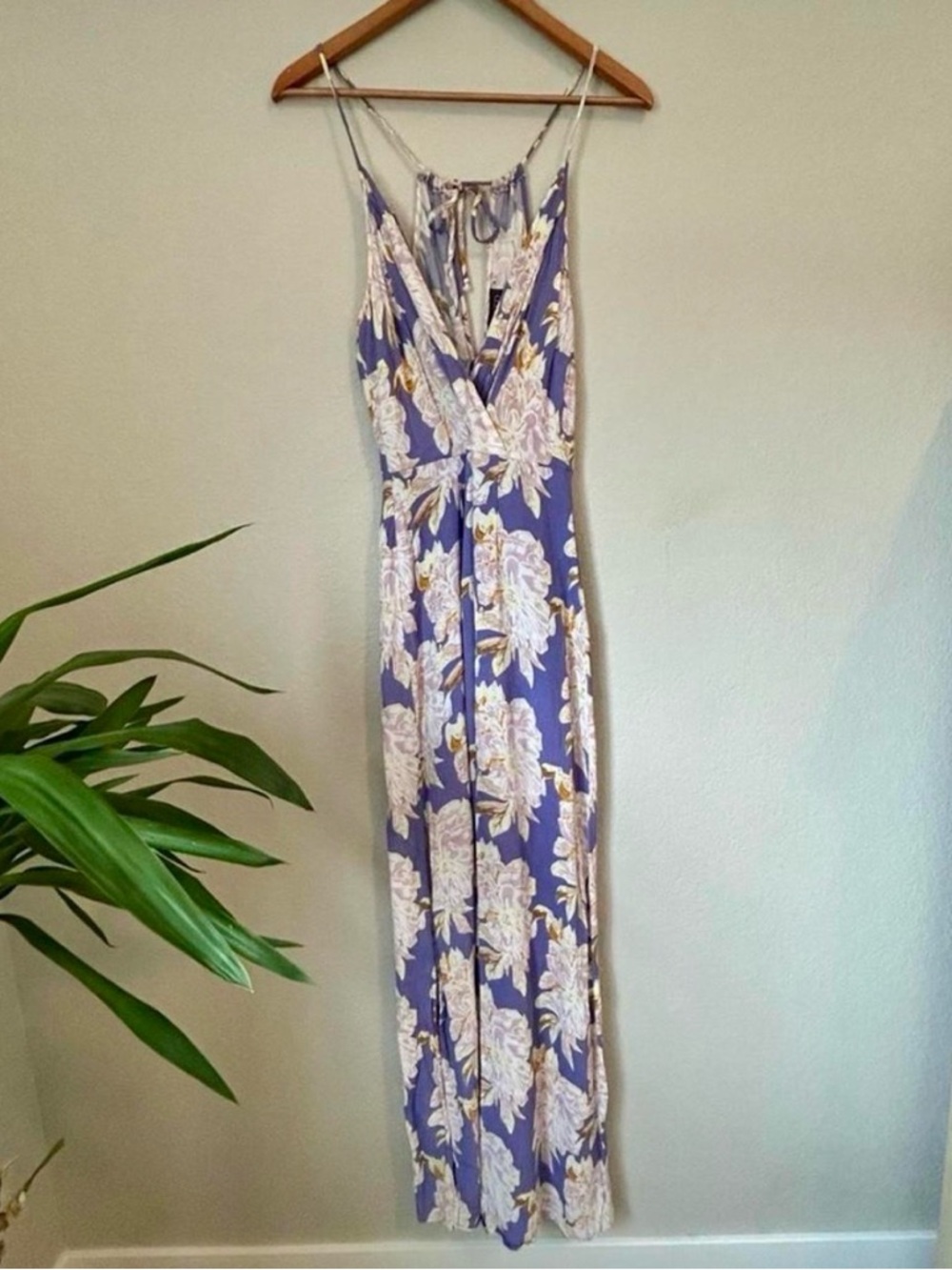 Astr Floral Lavender Maxi Wrap Dress with Cream Accents